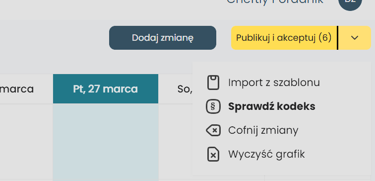 grafik oraz kodeks pracy w aplikacji Cheftly