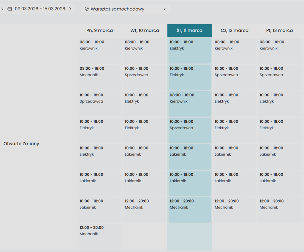pracownicy wybierają zmiany w grafiku pracy w aplikacji Cheftly