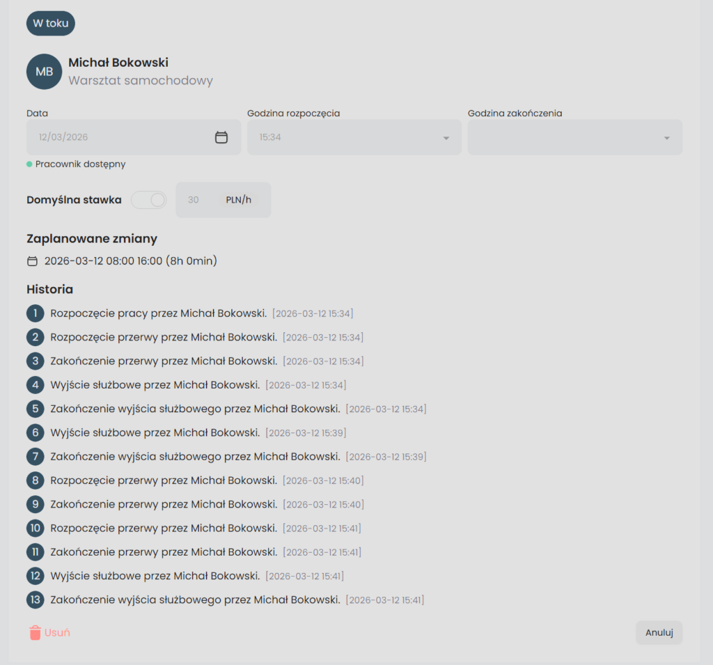 rejestracja czasu pracy