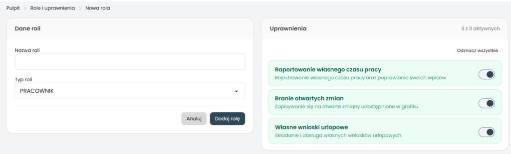 role i uprawnienia pracowników